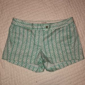 Patterned Mint Green and White J. Crew Shorts